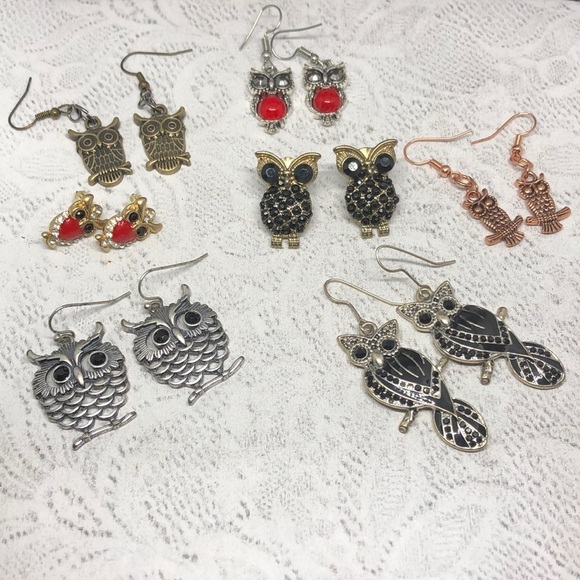 Bundle lot 7 owl birds earrings variety boho post stud dangle drop - Picture 6 of 7